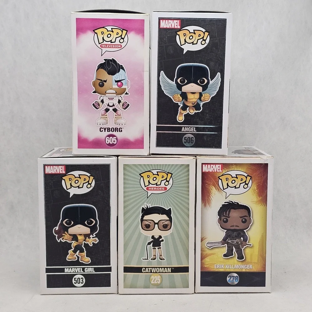 Lot of 5 OOB Funko Pop Marvel & DC Cyborg Angel Marvel Girl Catwoman Killmonger